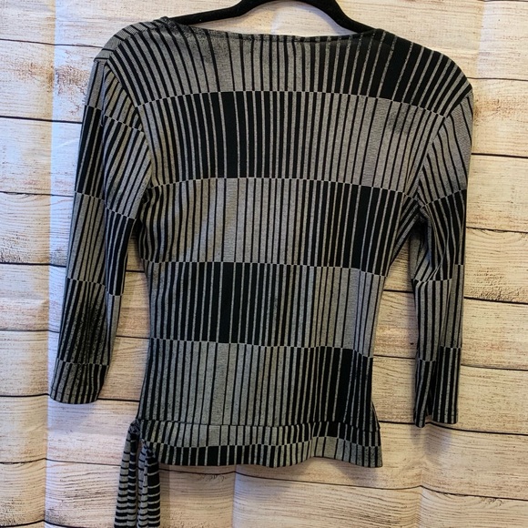 Sliver and Black Faux Wrap Top - Picture 5 of 6